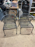 Chairs, SAE, Vintage Set of 4 Black Wrought Iron Barrel Back Garden Patio Chairs