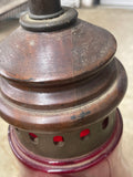 Lamp, SAA, Mid-Century Red Glass & Wooden Base